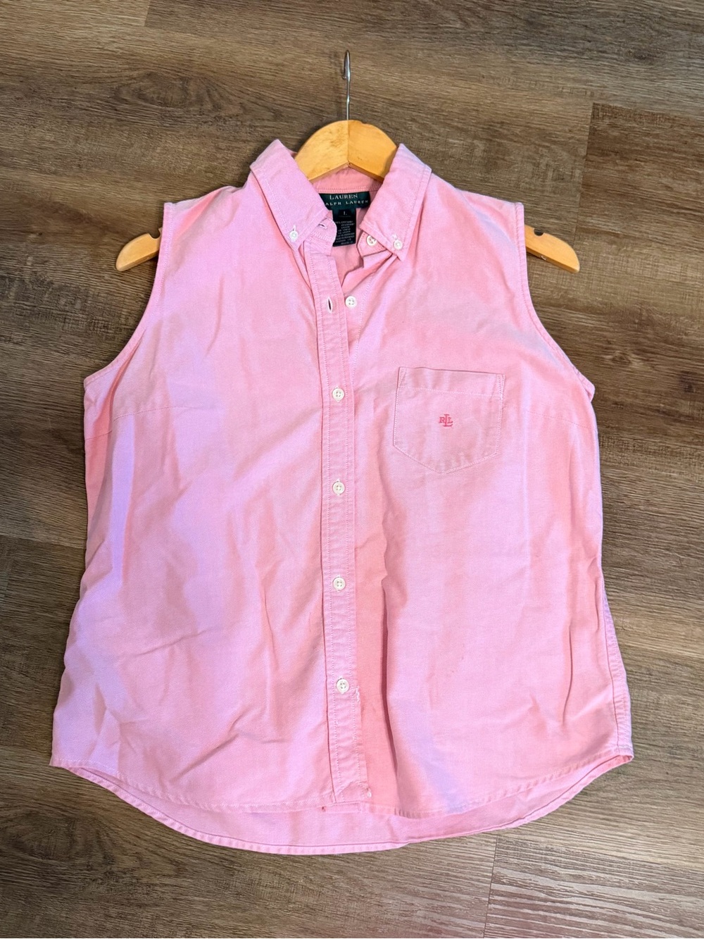 Ralph Lauren Pink Sleeveless Button-Down Oxford Shirt
